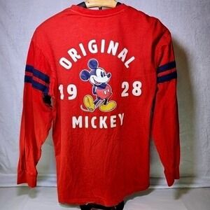 Disney Mickey Mouse Long Sleeve Shirt Red Varsity Stripe Original 1928‎ Mens S